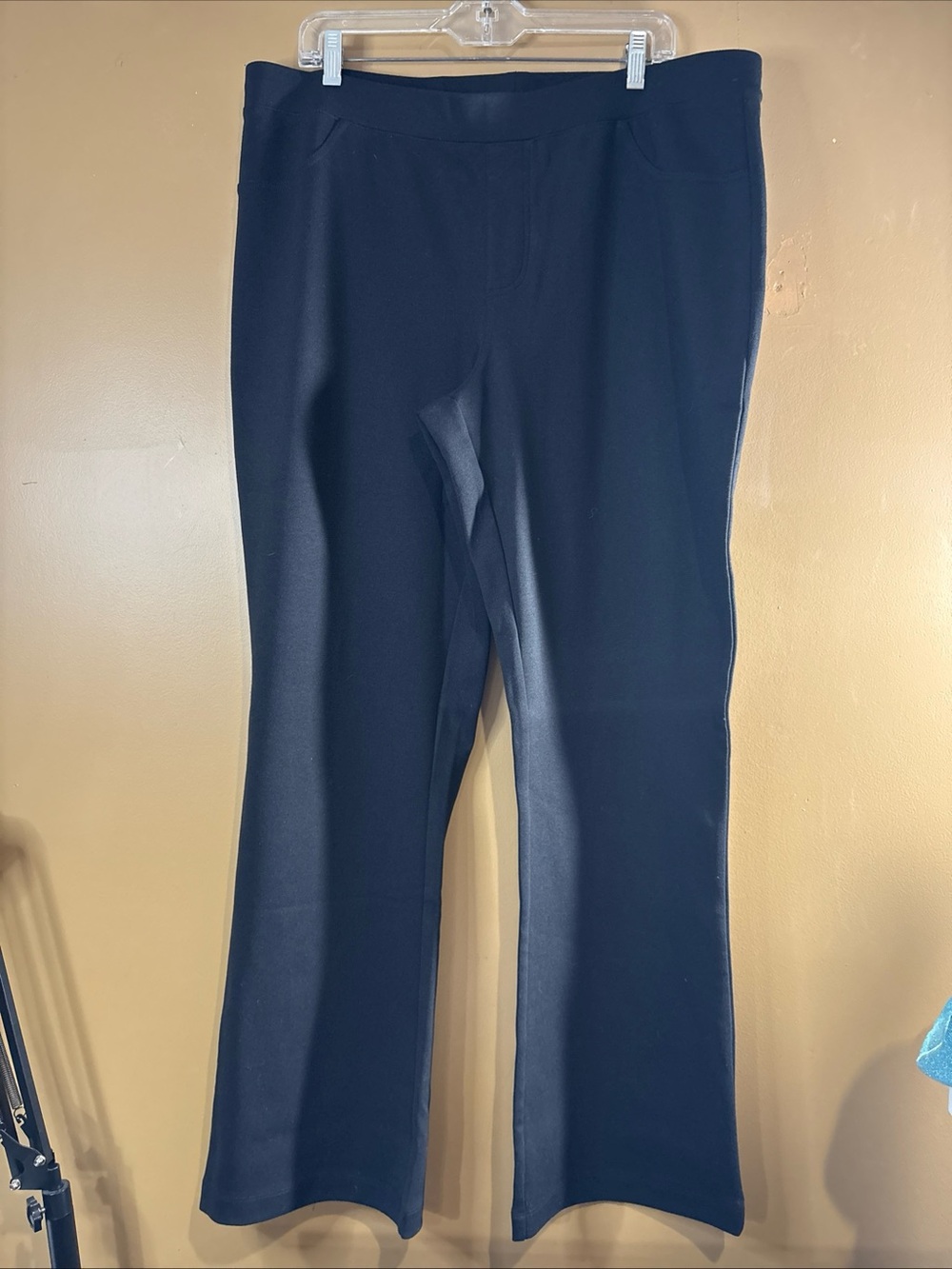 HC1034 Denim & Co Pants Womens Size XL Navy Blue Wide Leg Jersey A296175